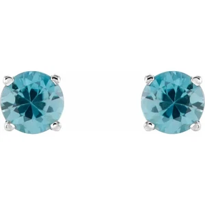 Aretes de circón azul natural 14K blanco 6 mm - Imagen 1 de 1