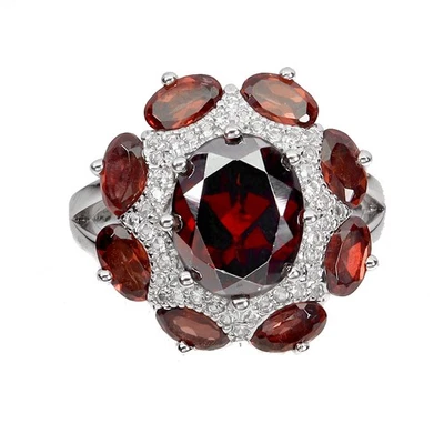 925 Sterling Silver Ring Oval Mozambique Garnet Topaz Natural Gemstone Jewelry - Image 1 of 4