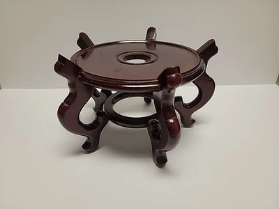 "Pecera o soporte para plantas de madera marrón cerezo chino vintage de 7"" de diámetro 9""" Foto 1 de 4