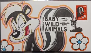 2025 Baby Wild Animals First Day Cover~ Hand Drawn Colored 1/1~ Skunk / PePe - Picture 1 of 2