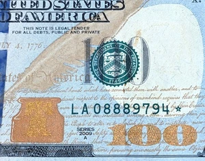 US $100 Dollar Bill Replacement ✯Star✯ Note Series 2009 A. LA 0 888 9794⭐ - Picture 1 of 5