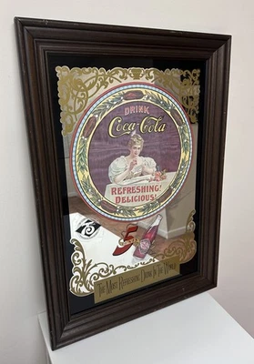 VINTAGE 45 YR OLD 75th ANNIVERSARY ADVERTISING COCA COLA MIRROR / WOOD 1977 - Image 1 of 4