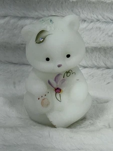 Fenton Glas Figur Tautropfen Bär Opal satiniert mit Kristallen handbemalt - Bild 1 von 5