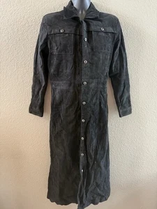 Vintage Fubu The Collection Black Leather Trench Coat Size Medium - Picture 1 of 6