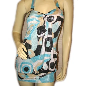 Vintage Y2K 90s Lipstick Micro Mini Bodycon Halter Sexy Dress S Made USA Sparkly - Picture 1 of 12