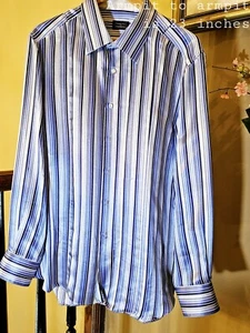 Stefano Ricci Blue/White Men/Women Striped Silk Shirt XXL Handmade Italy $1,800 - Picture 1 of 10