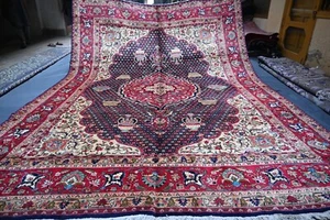 Vintage Kaukasischer Vorleger 10x13 Blau Antik Orientalisch Handgeknüpft Wollteppich - Bild 1 von 20