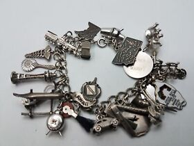 925 Sterling Silver Chain Bracelet w/ Mixed Metal & 925 Silver Charms