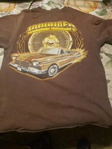 VINTAGE Lowrider Shirt Adult Large Brown Magazine Pin Up Chicano Cali Rims A4 - Picture 1 of 12