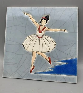 wOw Gorgeous art deco Ballerina Dancer Emaux de LONGWY Villeroy & Boch Tile RARE - Picture 1 of 11
