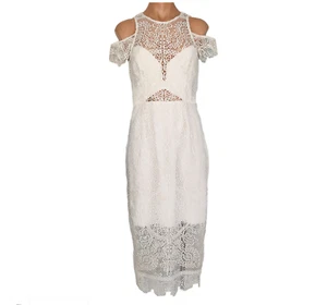 Thurley Eden Dress Size AU 10 / US 6 Cold Shoulder Midi White Signature Lace - Picture 1 of 14