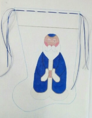 BEAU GESTE needlepoint HP handpaint canvas STOCKING blue religious 14.5x9" 13m - Image 1 of 4