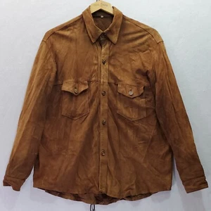 Vintage 80s Luxurious Teddy Bear Brown Suede Leather Shirt Shacket - Picture 1 of 10