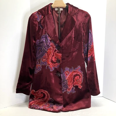 Chaqueta Blazer Coldwater Creek Mujer Terciopelo Rojo Floral Talla 4 Foto 1 de 4