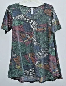 Lularoe Womens Short Sleeved Pullover Shirt Size XS Orange & Green Jungle Print - Picture 1 of 5