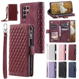 For Samsung Galaxy S21 S22 S24 S25 Leather Zipper Wallet Crossbody Phone Case - Picture 1 of 85