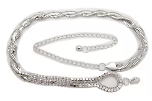 Women Silver Metal Chain Braided Strap Belt Flower Charm Hip High Waist S M L - Picture 1 of 21