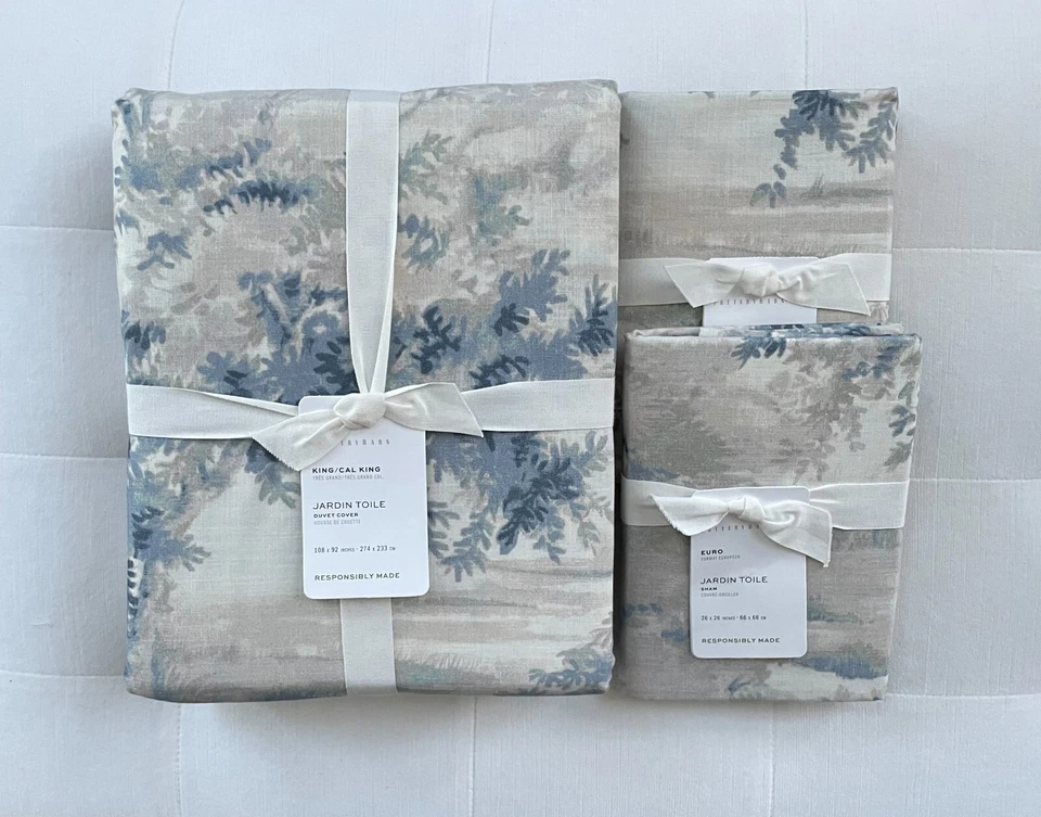 Pottery Barn JARDIN TOILE Duvet King California King & Two Euro Shams Blue NWT - Image 1 of 1