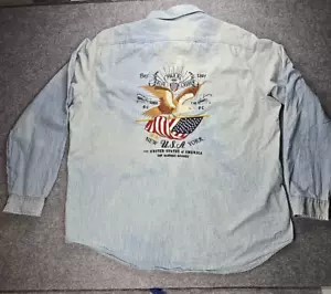 Polo Ralph Lauren Azul Cambray HOGAR DEL ÁGUILA VALIENTE/BANDERA Camisa Para Hombre XXL - Imagen 1 de 10
