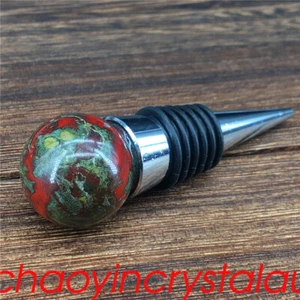 1pc Natural Dragon Blood Stone Bottle Stopper Quartz Crystal Sphere Gem Healing - Foto 1 di 12