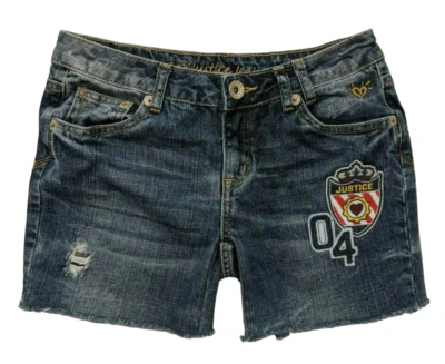Pantalones Cortos de Jean JUSTICE Simply Low Niñas 14 Reg Corte Denim Envejecido con Parches Foto 1 de 4