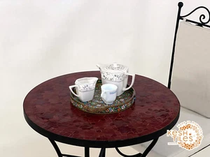 FABULOSAS MESA DE AZULEJOS DE 24 PULGADAS - Muebles de mosaico rojo de madera de cerezo hechos a mano para exteriores - Imagen 1 de 11