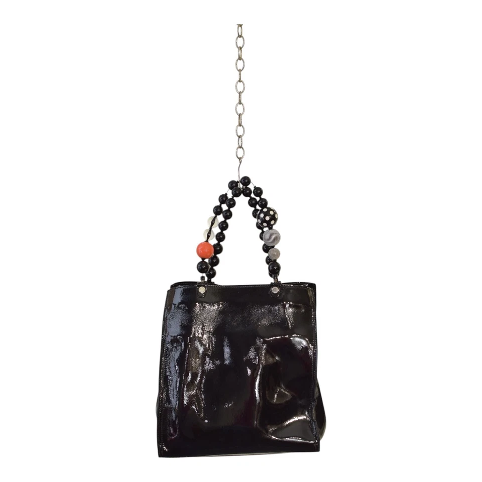 Bolso de mano Roberta Gandolfi negro charol con cuentas asas superiores bolso con cremallera Foto 1 de 4