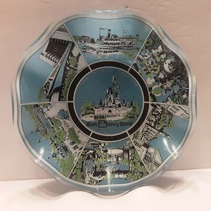 Walt Disney World The Magic Kingdom Ruffle Glass Bowl Blue Vintage 1970s - Picture 1 of 10