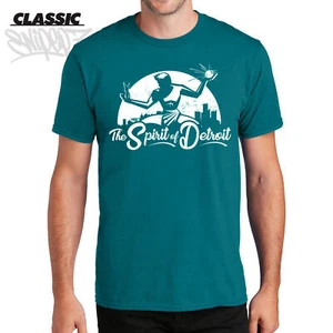 MICHIGAN THE SPIRIT OF DETROIT TEAL CLASSIC T-SHIRT 313 Tee Tshirt Motor City Us - Picture 1 of 3