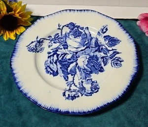 Rare Antique Flow Blue Ruffled Rose Plate Ironstone Staffordshire England - Picture 1 of 5