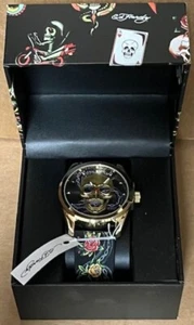 Ed Hardy Men’s Gold Skullface and Snake Watch - New with tags - Picture 1 of 5