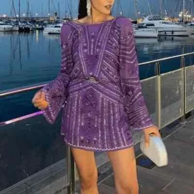 Vestido túnica Zara para mujer púrpura bordado con cuentas edición limitada talla M nuevo con etiquetas Foto 1 de 4