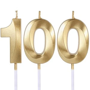 Gold 100th Birthday Candles For Cakes Cupcakes Number 100 Candle Cake Topper For - Picture 1 of 7