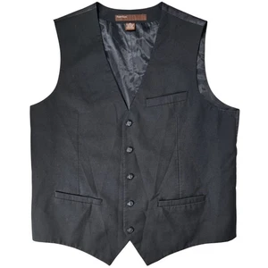 Perry Ellis Mens XL Black Dress Vest Waistcoat Formal Business Groomsman - Picture 1 of 7