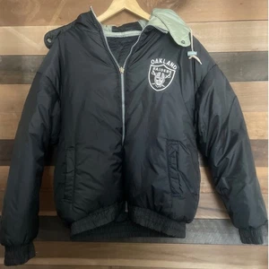 Vintage Oakland Raiders NFL Pro Player Hooded Puffer Jacket Full Zip Adult Large - Picture 1 of 6