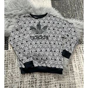 Adidas Sweatshirt Girls L Zebra Crew Pullover Trefoil Sweater Black White Sporty - Picture 1 of 3