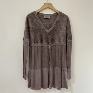 Elisa Cavaletti Sono Italiano Brown Washed Long Sleeve Blouse Size Medium - Picture 1 of 11