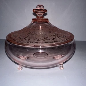 Rosa Depression Glas Bonboniere mit Deckel 30er Jahre seltenes Design - Bild 1 von 24