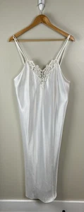 Cinema Etoile Vintage weiß Satin bestickt Nacht Slip Kleid Größe Lg lang 90’s USA - Bild 1 von 13