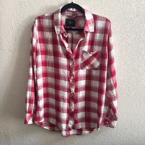 Rails Hunter Plaid Button Down Shirt Red White Blue Rayon Long Sleeve Size Small - Picture 1 of 9