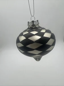 White Black Teardrop Glass Ornament 4" Hanging Tree Ornament Vintage Unique - Picture 1 of 8