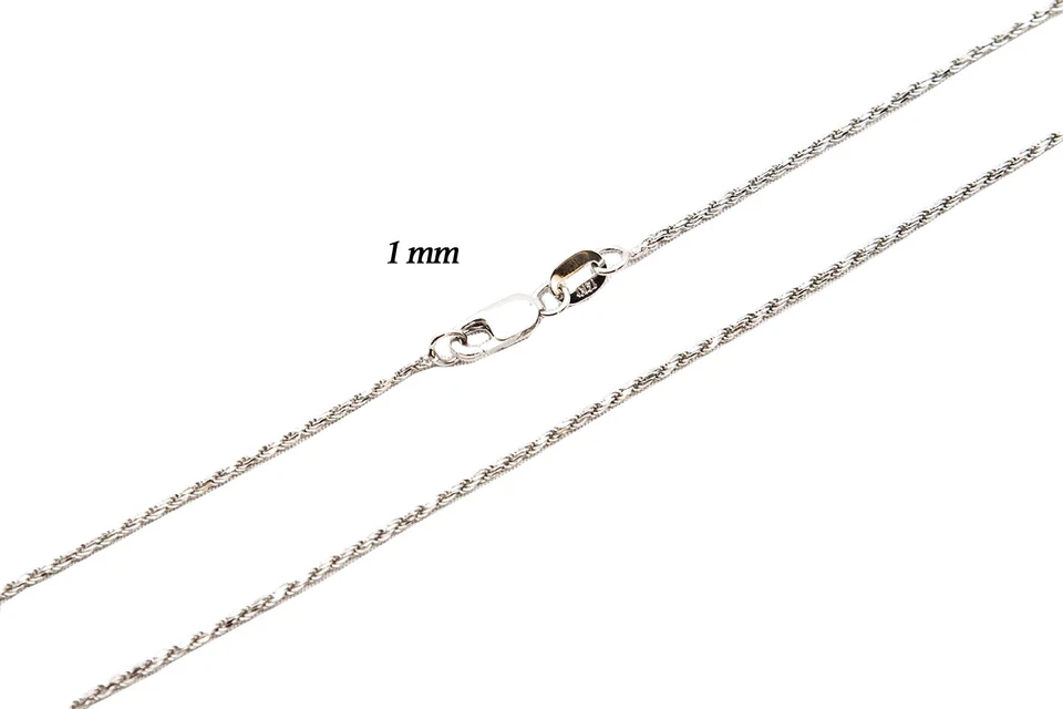 Collar de cadena de cuerda de oro blanco macizo de 14k corte en D 1 mm-5 mm para hombre y mujer talla 16"-30" Foto 1 de 1