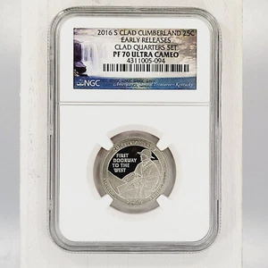 2016 S CLAD CUMBERLAND 25C PF70 ULTRA CAMEO EARLY RELEASES NGC GRADED COIN - Picture 1 of 2