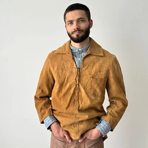 1960s Vintage USA Western Deerskin Lace Up Leather Pullover Size M - Picture 1 of 9