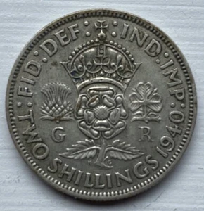 1940 Great Britain Florin (Two Shillings) Coin 0.50 Silver KM#855  SB6265 - Bild 1 von 2