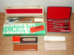 VNTAGE DRAFTING TOOLS: ALVIN TECHGRAPH COMET, POST 1144A SET, BRUNING SLIDE RULE - Afbeelding 1 van 20