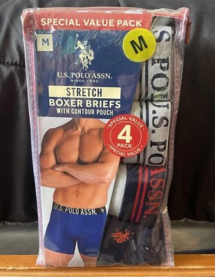 US Polo Assn 4 упаковки эластичные трусы-боксеры M синий серый красный темно-синий контур мешок - Изображение 1 из 3