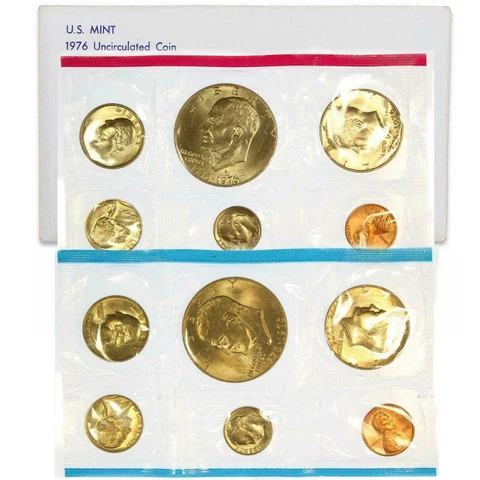 1976 Mint Set Original Envelope 12 Brilliant Uncirculated US Coins BU Nice Set Cover