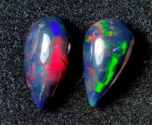 7,70 Ct 100% Naturale Nero Etiope Opale Pera Welo Fuoco Cabochon Pietra Preziosa Sciolta - Foto 1 di 5