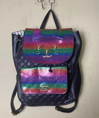 Betsy Johnson Luv Betsy Kitty Cat Backpack Purse Rainbow Quilted - Image 1 of 4